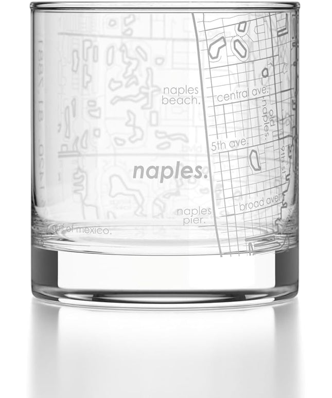 Well Told Engraved Naples Florida Map Rocks Glass, Old Fashioned Glassware (11 oz, Clear) Etched Bourbon Tumbler, Gifts For Whiskey Lovers