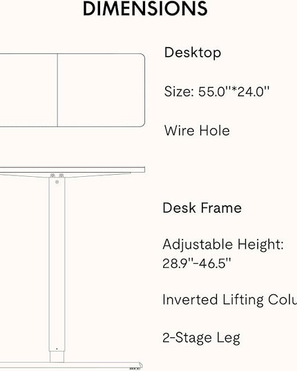 SANODESK Electric Standing Desk 55x24 Inch Height Adjustable Stand Up Desk Home Office Computer Workstation Sit Stand Home Office Desk with Splice Board (Black Frame + Black Top)