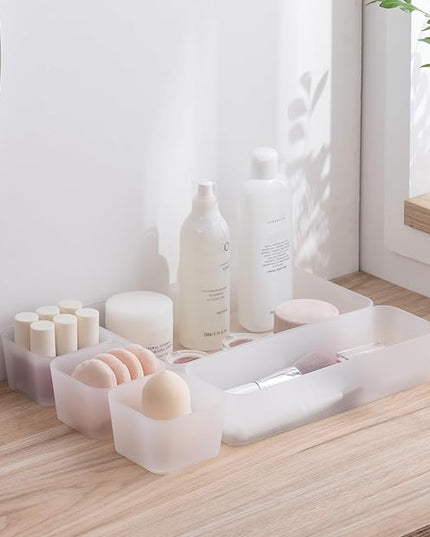 Poeland 10 Pcs Drawer Organizer Tray Storage Box for Bedroom Dresser Bathroom Kitchen, Frosted