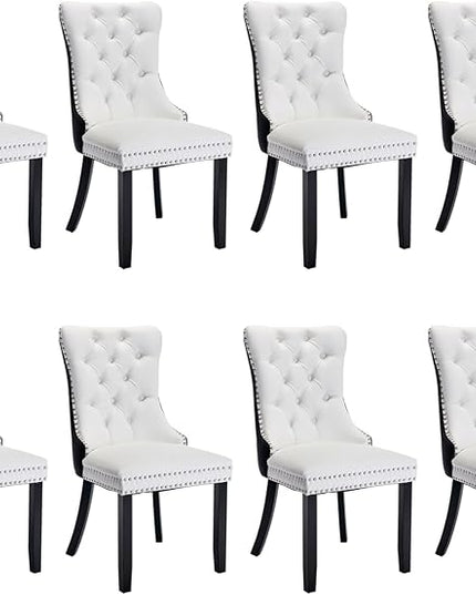 SoarFlash Leather Dining Chairs Set of 8, Tall Back Side Chair, Modern Upholstered Side Chair with Button Back Ring, Solid Wood Legs (Black&White)