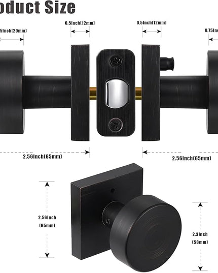 Oil Rubbed Bronze Door Knobs Interior Pricacy Door Knobs with Lock, Square Vintage Style Door Handles for Bedroom and Bathroom