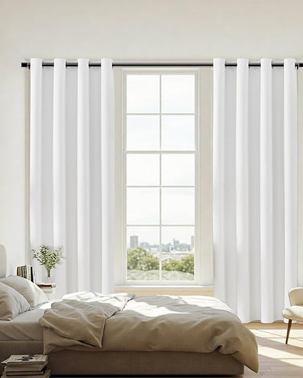 ChrisDowa 100% Blackout Pure White Solid Curtains 90 Inches Long 2 Panels for Bedroom Living Room,Farmhouse Room Darkening Thermal Insulated Soundproof Grommet Top Window Treatment Drapes,52x90