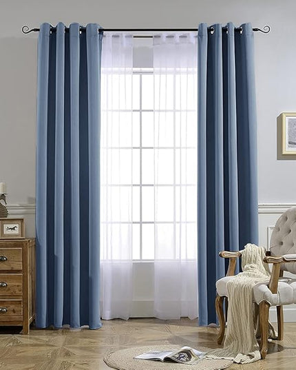 NICETOWN Stone Blue Blackout Curtains for Living Room, Window Treatment Thermal Insulated Room Darkening Grommet Drapes Sound Dampening for Bedroom, 2 Panels, W37 x L72