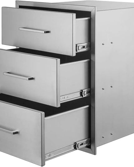 20" W x 27" H x 23" D Stainless Steel Outdoor Kitchen Drawers BBQ Drawers Triple Access Drawers Flush Mount for Outdoor Kitchens Or BBQ Island