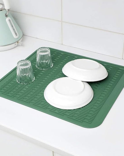 Silicone Dish Drying Mat for Multiple Usage,Easy clean,Eco-friendly,Heat-resistant Silicone Mat for Kitchen Counter or Sink,Refrigerator or Drawer Liner Green XL 18 inches x 16 inches