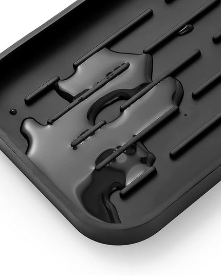 Silicone Kitchen Sink Organizer Tray for Multiple Usage,Eco-Friendly Sponges Holder for Kitchen Bathroom Counter or Sink,Dish Soap Dispenser,Scrubber,Bottle,Cup (Black, 10"×5.3")