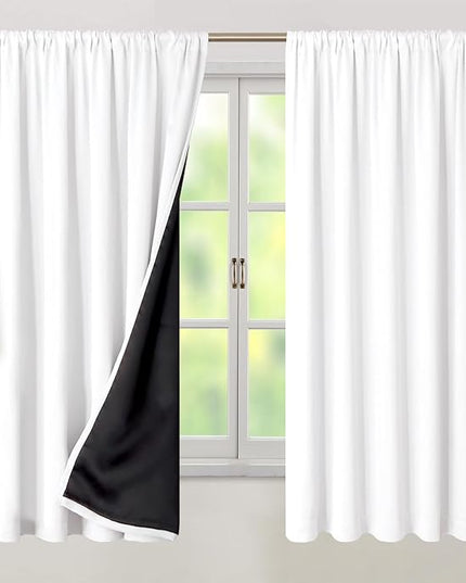 BGment White Blackout Curtains for Bedroom 63 Inch Length, Thermal Insulated Full Room Darkening Soundproof Bedroom Window Curtains with Rod Pocket, 2 Panels, Each Wide Panel 60 Inch