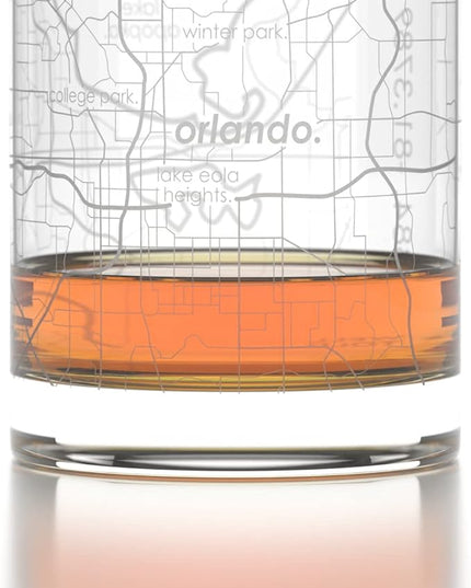 Well Told Engraved Orlando Florida Map Rocks Glass, Old Fashioned Whiskey Glass (11 oz, Clear) Etched Whiskey Glass, Gifts For Whiskey Lovers