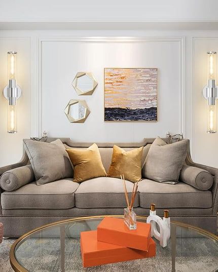 Chrome Wall Sconce, Bathroom Light Fixtures in Clear Glass Indoor Wall Sconces, Modern Sconce Wall Lighting Up and Down Vanity Lights Fixtures for Bathroom,Living Room - Bulb Not Included