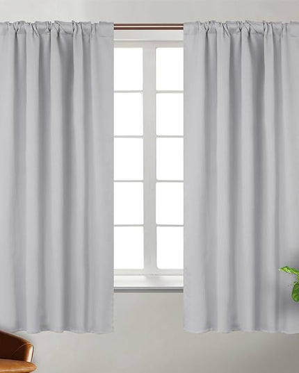 BGment Rod Pocket and Back Tab Blackout Curtains for Bedroom - Thermal Insulated Room Darkening Curtains for Living Room, 2 Window Curtain Panels (38 x 63 Inch, Light Grey)