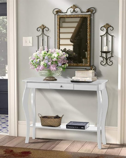 ChooChoo Narrow Console Table with Drawer, Chic Accent Sofa Table, Entryway Table, 39.3 Inch, White