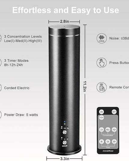Waterless Essential Oil Diffuser Large Room Scent Diffuser for Home, Office, Hotel and Spas - Aromatherapy Diffuser Fragrance Oil Machine, Remote Control, Timer, Black