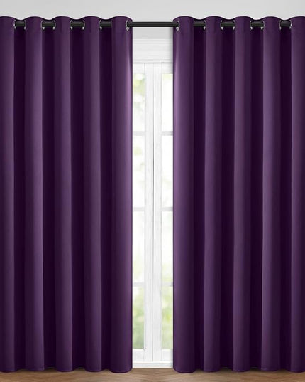 Yakamok Blackout Curtains Room Darkening Thermal Insulated Window Panels,Solid Grommet Top Drapes for Bedroom/Living Room(62Wx84L, Purple, 2 Panels)
