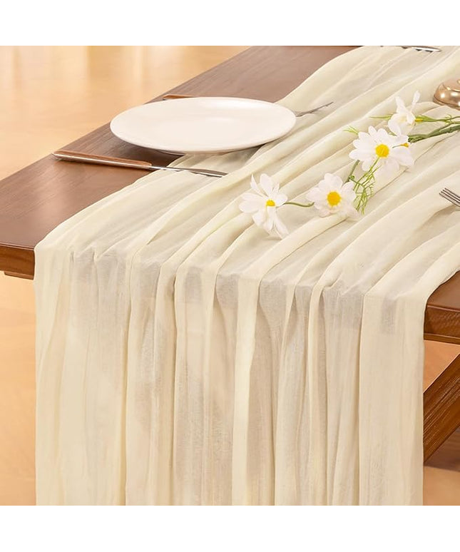 Socomi 3pcs Beige Christmas Cheesecloth Table Runner Boho Rustic Gauze 120 inch 10FT Cheese Cloth Runner for Wedding Party Baby Shower Birthday Home Decor Holiday Decorations