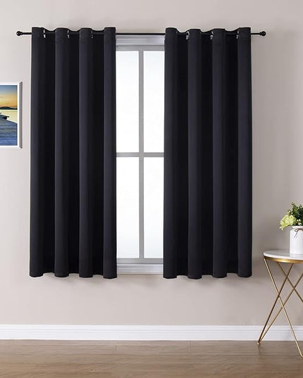 ChrisDowa Grommet Blackout Curtains for Bedroom and Living Room - 2 Panels Set Thermal Insulated Room Darkening Curtains (Black, 52 x 45 Inch)