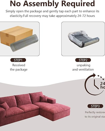 107'' L-Shaped Modern Modular Sectional Cloud Couch, 4-Seat Chenille Deep-Seat Sofa with Pillow for Living Room, Bedroom, Apartment, Wine Red