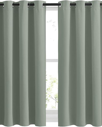 NICETOWN Blackout Sage Green Curtains for Cafe 45 inch Length - Grommet Room Darkening Sound Reducing Solid Curtains and Drapes for Small Windows, W52 x L45, 2 Panels