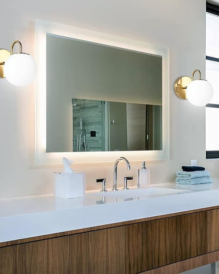 Modern Bedroom Wall Sconce Brushed Brass Indoor Wall Light Fixture Milk White Globe Glass Wall Lamp for Bathroom Kitchen Living Room Vanity Hallway (Exclude Bulb)