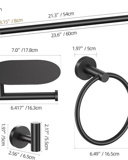 TURS Matte Black 5 Piece Bathroom Hardware Set, SUS304 Stainless Steel Bath Towel Bar Set, Bathroom Towel Rack Set Wall Mounted