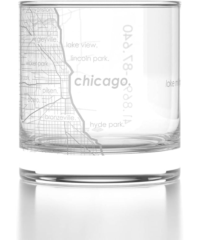 Well Told Engraved Chicago Illinois Map Rocks Glass, Old Fashioned Glassware (11 oz, Clear) Etched Bourbon Tumbler, Gifts For Whiskey Lovers