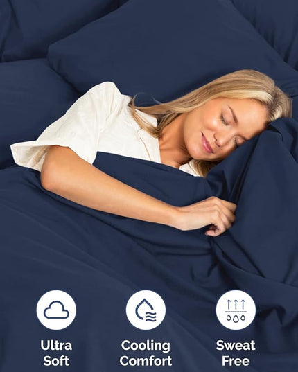 Extra Deep Split King Sheet Set - 7 Piece Breathable and Cooling Sheets - Hotel Luxury Bed Sheets Set - Easy Fit - Soft, Wrinkle Free and Comfy Sheets Set - Navy Blue Sheet Set with Extra Deep Pockets