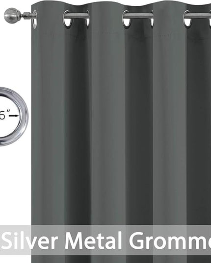 Yakamok Blackout Curtains Room Darkening Thermal Insulated Window Panels,Solid Grommet Top Drapes for Bedroom/Living Room(52Wx90L, Dark Grey, 2 Panels)