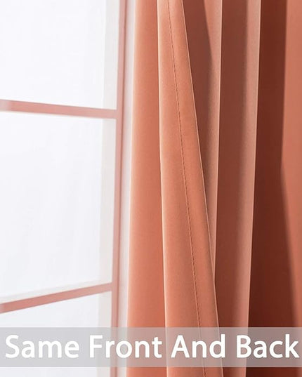 Yakamok 36 Inch Short Blackout Curtains Panels with Grommets, Room Darkening Light Blocking Window Drapes for Kitchen Bathroom,52W x 36L Inches, Coral, 2 Panels