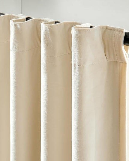 Lazzzy Blackout Velvet Curtains for Living Room Bedroom 84 Inch Long Insulated Lined Drapes Rod Pocket Modern Window Treatments 2 Panels Set Vanilla