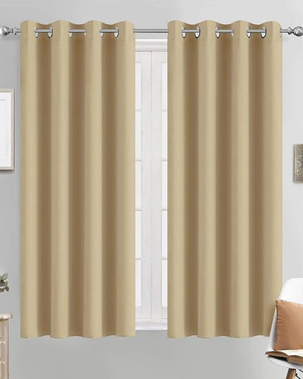 Yakamok Light Blocking Window Blackout Curtains Thermal Insulated Room Darkening Drapes for Bedroom,Solid Grommet Top Window Panels, 52x54 Inch, Beige, One Pair