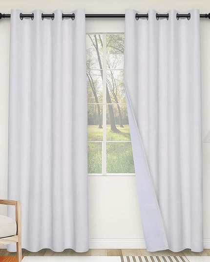 Easy-Going Linen Look 100% Blackout Curtain 52x96 Inch Window Curtain Drapes for Bedroom, Living Room Thermal Insulated Room Darkening (Set of 2 Panels, White)