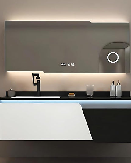56IN Luxury Suspended Bathroom Vanity - Modern Bathroom Cabinet Combination Set with Sensor Light, Makeup Mirror Contains LED Lights & Defogging Function | Wide Countertop, 2 Drawers (Mirror)