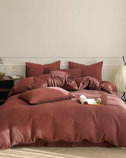 Luxlovery Brick Red Comforter Set Queen Dark Red Bedding Comforter Set Solid Soft Breathable Reddish Solid Color Blanket Quilts 3 Piece Bedding Set for Queen Bed