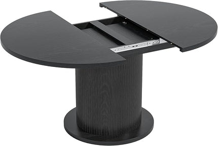 43.3 inch 59 inch Adjustable Size Round Dining Table for 4 6, Unique Design Modern Farmhouse Kitchen Table, Circle Dining Tables with Wood Strip Base for Kitchen Living Room (Black)