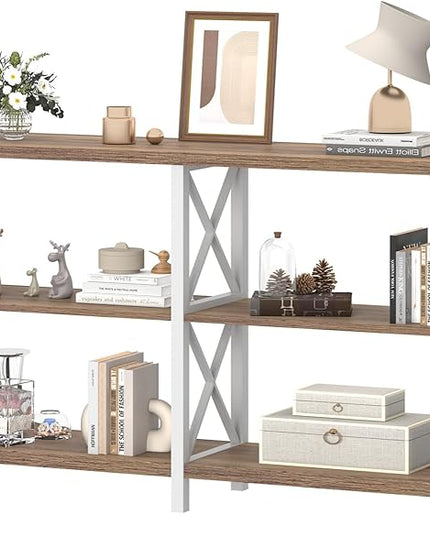 IBF Farmhouse Entryway Table, Wood TV Console Table, Rustic Metal Sofa Table, Industrial Hallway Tables with Storage Shelves, Modern Foyer Tables for Front Entry Way, White and Rustic Oak, 47 Inch