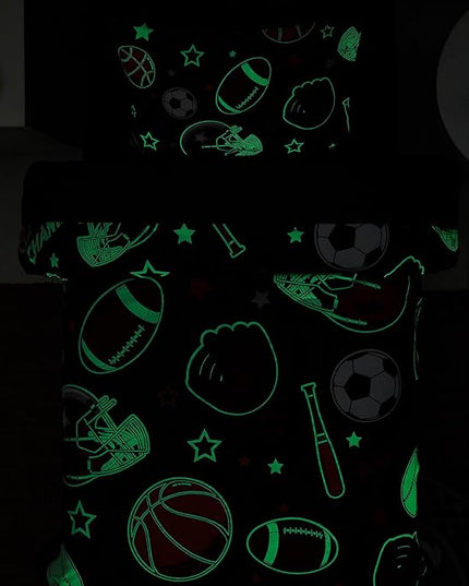 Twin Comforter Set for Boys-5 Pieces Sports Ball Games Glow in The Dark Twin Bedding Sets for Kids, Ultra Soft Bed in A Bag with Sheets