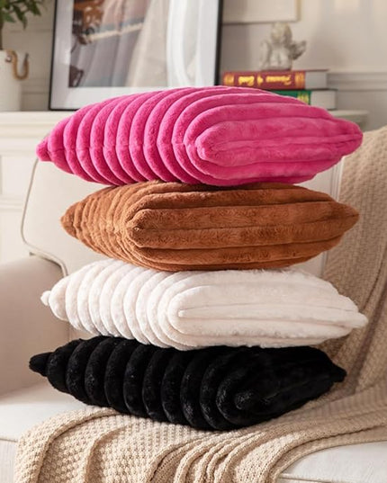 DEELAND Pack of 2,Double-Sided Faux Fur Plush Decorative Throw Pillow Covers Fuzzy Striped Soft Pillowcase Cushion Covers for Sofa Couch Bedroom Black 22x22 inch