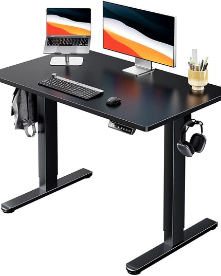HUANUO Electric Standing Desk, 40" x 24" Whole Piece Desktop, Adjustable Height Computer Desk, 4 Height Memory Settings, Sit Stand Up Desk for Home Office, Black