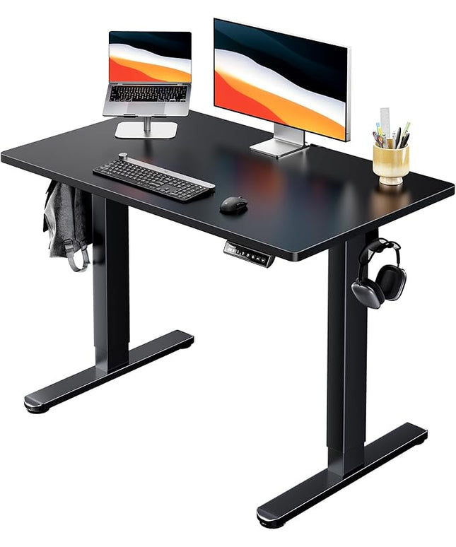 HUANUO Electric Standing Desk, 40" x 24" Whole Piece Desktop, Adjustable Height Computer Desk, 4 Height Memory Settings, Sit Stand Up Desk for Home Office, Black