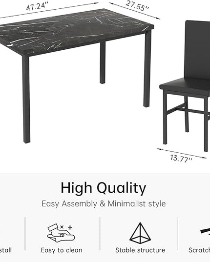 AWQM Dining Table Set for 4, Modern Marble Dining Table Set with 4 Upholstered PU Leather Chairs,Dining Room Table Set for Kitchen, Breakfast Nook, Dining Room, Black