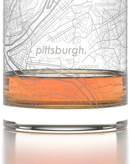 Well Told Engraved Pittsburgh Pennsylvania Map Rocks Glass, Old Fashioned Whiskey Glass (11 oz, Clear) Etched Whiskey Glass, Gifts For Whiskey Lovers