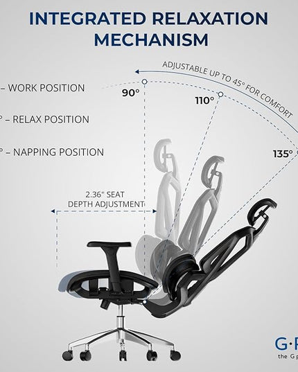 Ergonomic Office Chair – Mesh Office Chair with Headrest, Adjustable Armrest and Lumbar Support – Holds Up to 290lbs (GPP-MAX-90)