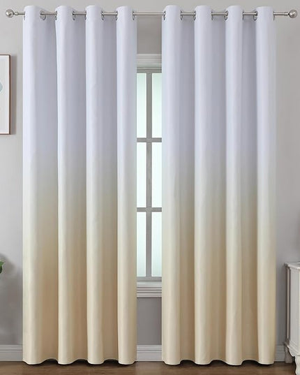 Estelar Textiler Beige and Greyish White Ombre Blackout Curtains 96 Inch Length for Living Room, Room Darkening Thermal Insulated Two-Tone Color Grommet Window Drapes for Bedroom, 52Wx96L,2 Panels