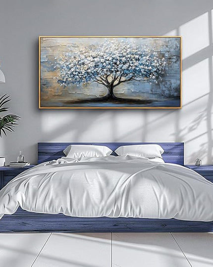 ERQINHUA Wall Art For Living Room Large Wall Decor Art For Office Abstract Pictures Blue Grey Tree Restaurant Wall Painting Framed Canvas Printing Art Bedroom Home Decoration Wood Framed 20"X40"