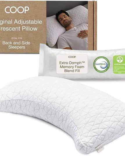 Coop Home Goods Original Crescent Adjustable Pillow, Queen Bed Pillows for Shoulder, Neck & Head Support, Crescent Foam Pillows - Medium Firm for Back & Side Sleeper, CertiPUR-US/GREENGUARD Gold