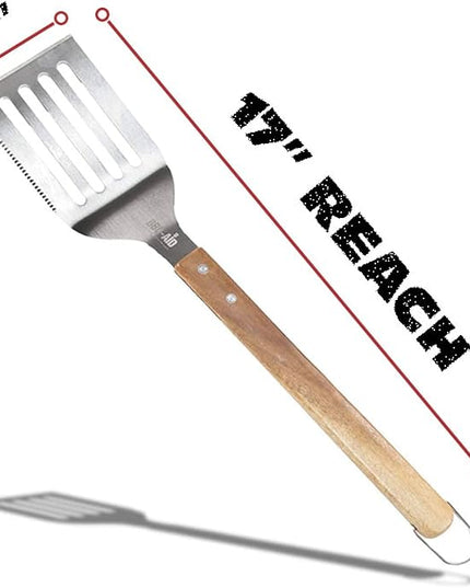 3 Piece BBQ Grilling Accessories Set - BBQ Tongs Spatula Fork Set - Heavy Duty Stainless Steel Barbecue Grill Tools with Solid Hard Wood Handles Great Gift Set