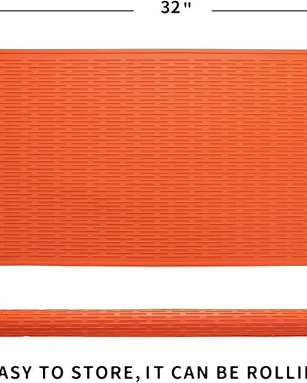 Silicone Dish Drying Mat for Multiple Usage,Easy clean,Eco-friendly,Heat-resistant Silicone Mat for Kitchen Counter or Sink,Refrigerator or Drawer Liner Orange 4XL 32 inches x 18 inches