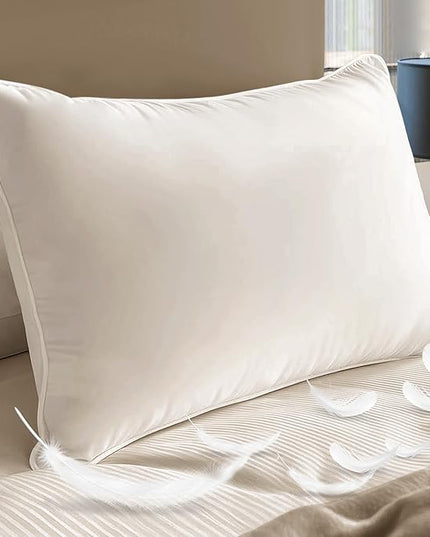 BHZ Goose Down Feather Standard/Queen Pillow, Luxury Hotel Collection Bed Pillow for Sleeping, Firm Soft Support for Side & Back Sleepers for Apartment College Dorm Room Essentials, White