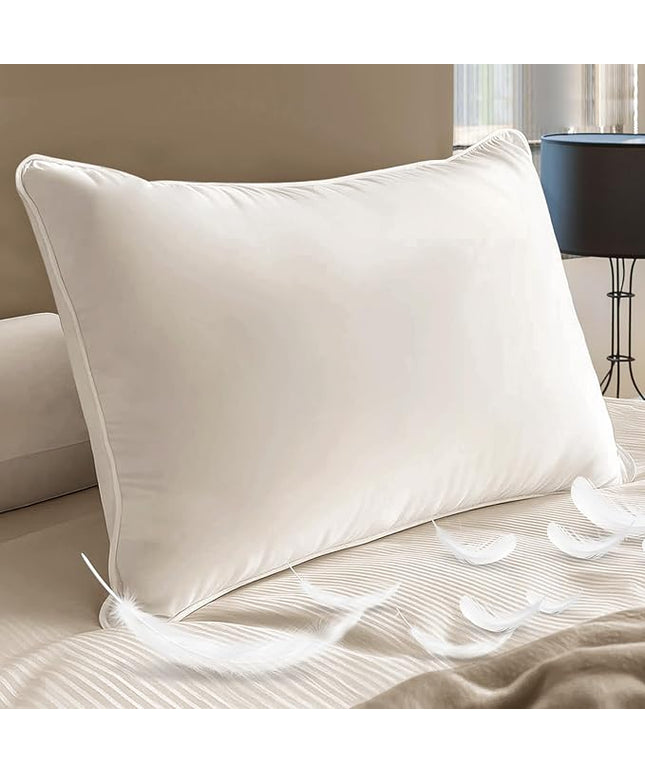 BHZ Goose Down Feather Standard/Queen Pillow, Luxury Hotel Collection Bed Pillow for Sleeping, Firm Soft Support for Side & Back Sleepers for Apartment College Dorm Room Essentials, White