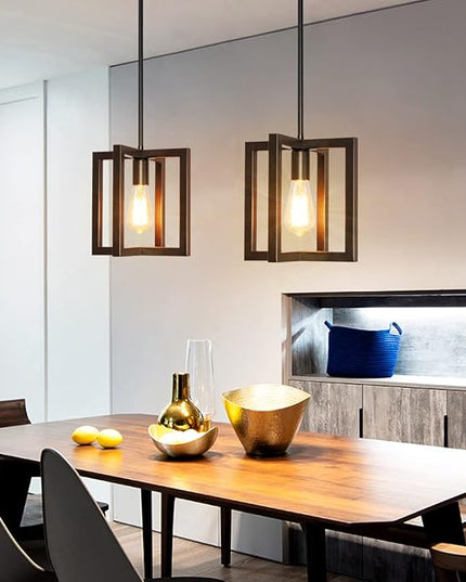 Modern Pendant Lighting for Kitchen Island 1-Light Farmhouse Black Light Fixtures Hanging Adjustable Small Square Chandeliers Ceiling for Dining Room Entryway Hallway