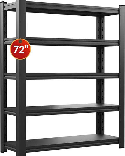 72" H Heavy Duty Garage Shelving, 2000 lbs Capacity Storage Shelf,Adjustable 5-Tier Metal Shelving Unit for Industrial Use in Garages,Basements, and Utility Rooms (20" D x48 W x72 H)